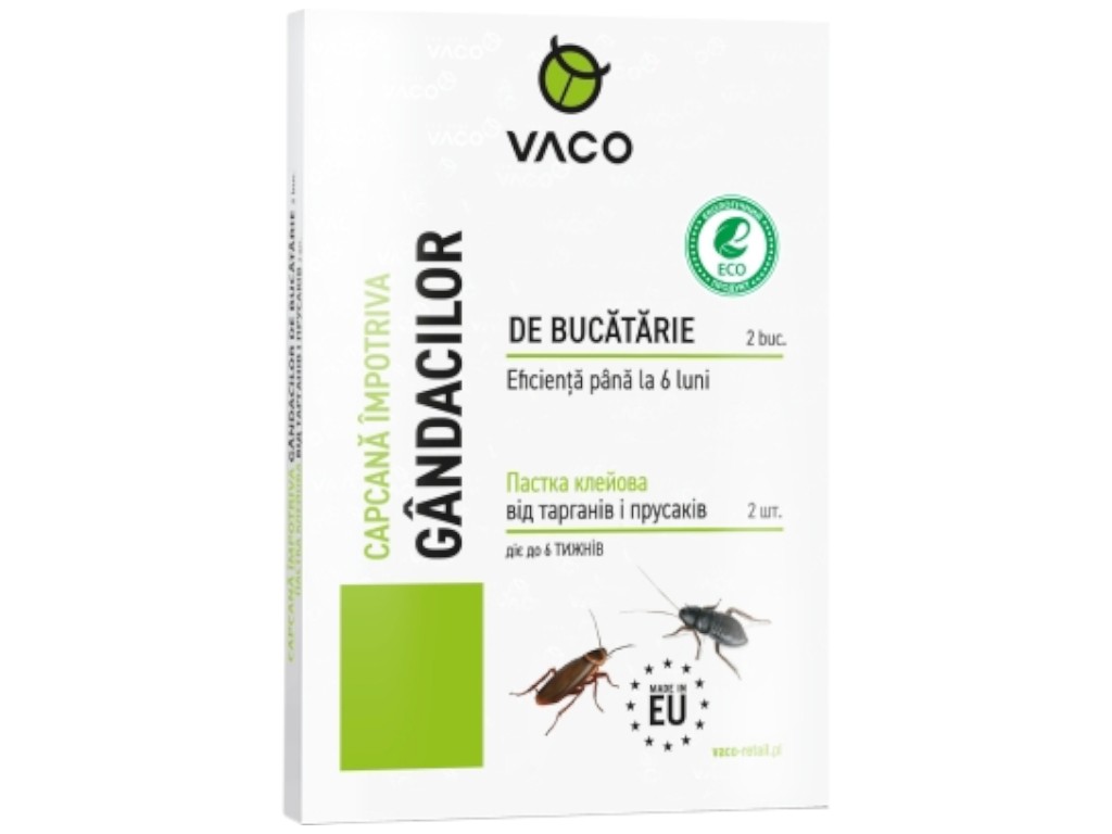 Ловушка клеевая Vaco Eco от тараканов и прусаков, аттрактант, клеевая основа, 2шт