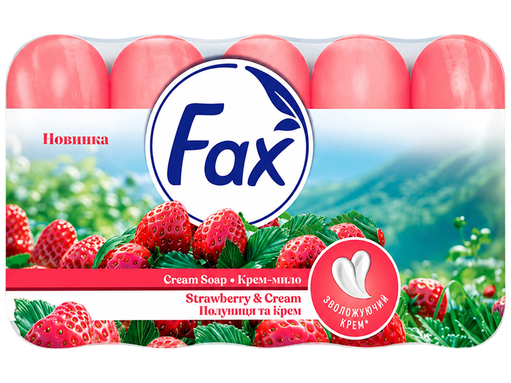 Крем-мило Fax Strawberry & Cream, полуниця та вершковий аромат, 70 г (5 шт)