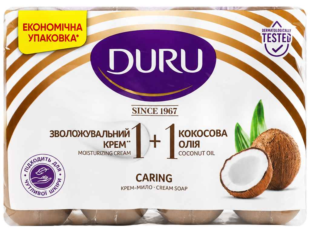 Крем-мыло Duru Caring, увлажняющий крем и кокосовое масло, 80 г (4 шт)