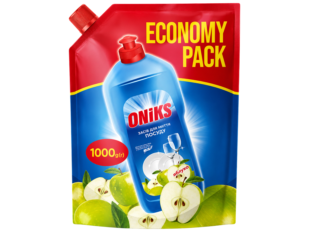 Гель для миття посуду Oniks, концентрат, яблуко, дой-пак, 1 л