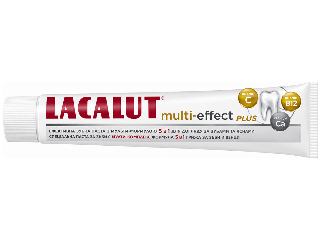 Паста зубна Lacalut Multi-effect Plus, комплексна, захист від карієсу та ремінералізація, 75мл