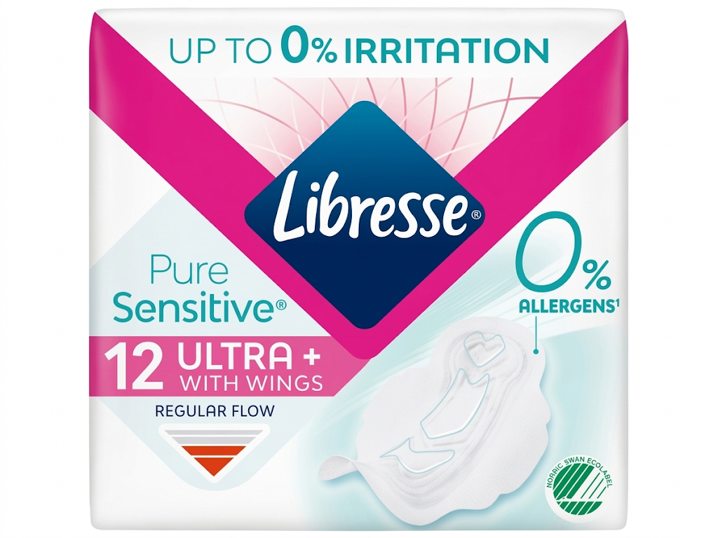 Прокладки гігієнічні Libresse Pure Sensitive Ultra Normal Wing, з крильцями, 4 краплі, 12шт