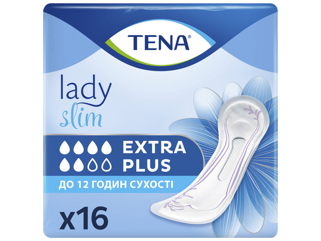 Прокладки урологічні Tena Lady Slim Extra Plus, для жінок, анатомічна форма, 6 крапель, 16шт