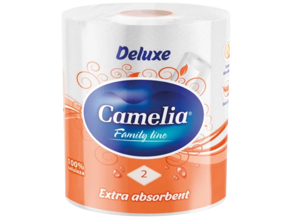 Полотенца бумажные Camelia Deluxe, 2 слоя, 1 рулон, 156 листов, 100% целлюлоза, цвет белый