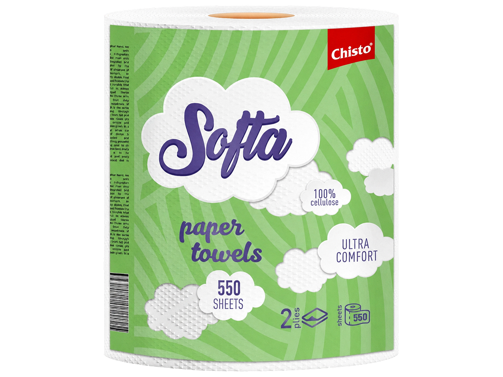 Рушники паперові Chisto Softa, целюлоза, 2 шари, 550 відривів