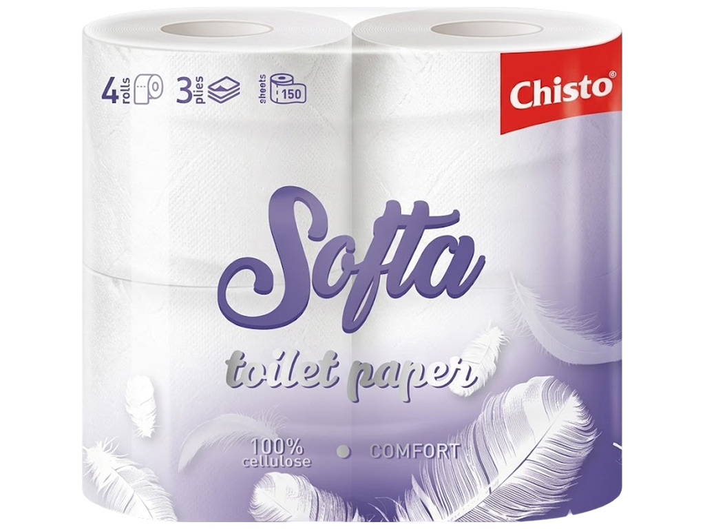 Туалетная бумага Chisto Softa, белая, 3-слойная, 150 листов (4 рулона)