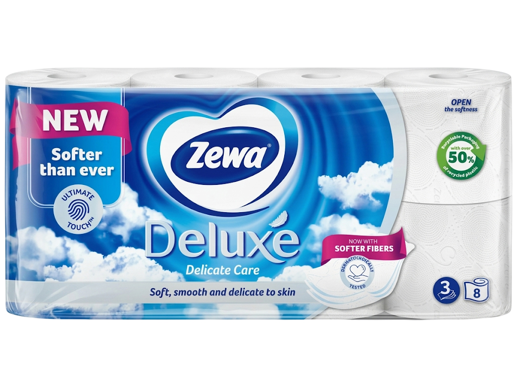 Папір туалетний Zewa Deluxe, 150 листів, 3 шари, целюлоза, 8 рулонів