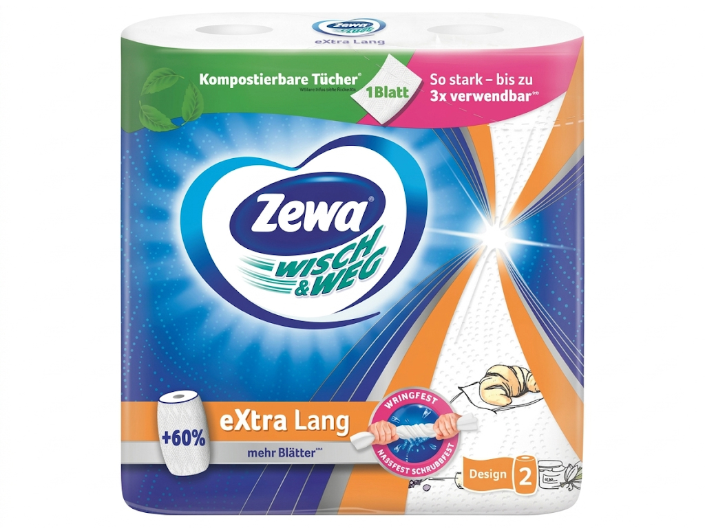 Полотенца бумажные Zewa Wisch&Weg Design Extra Long, 2 слоя, целлюлоза, 2 рулона