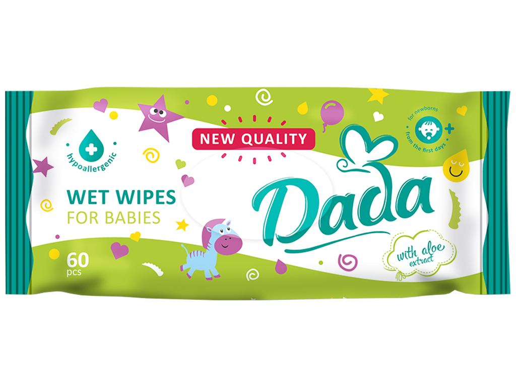 Влажные салфетки детские Dada с экстрактом алое 60шт