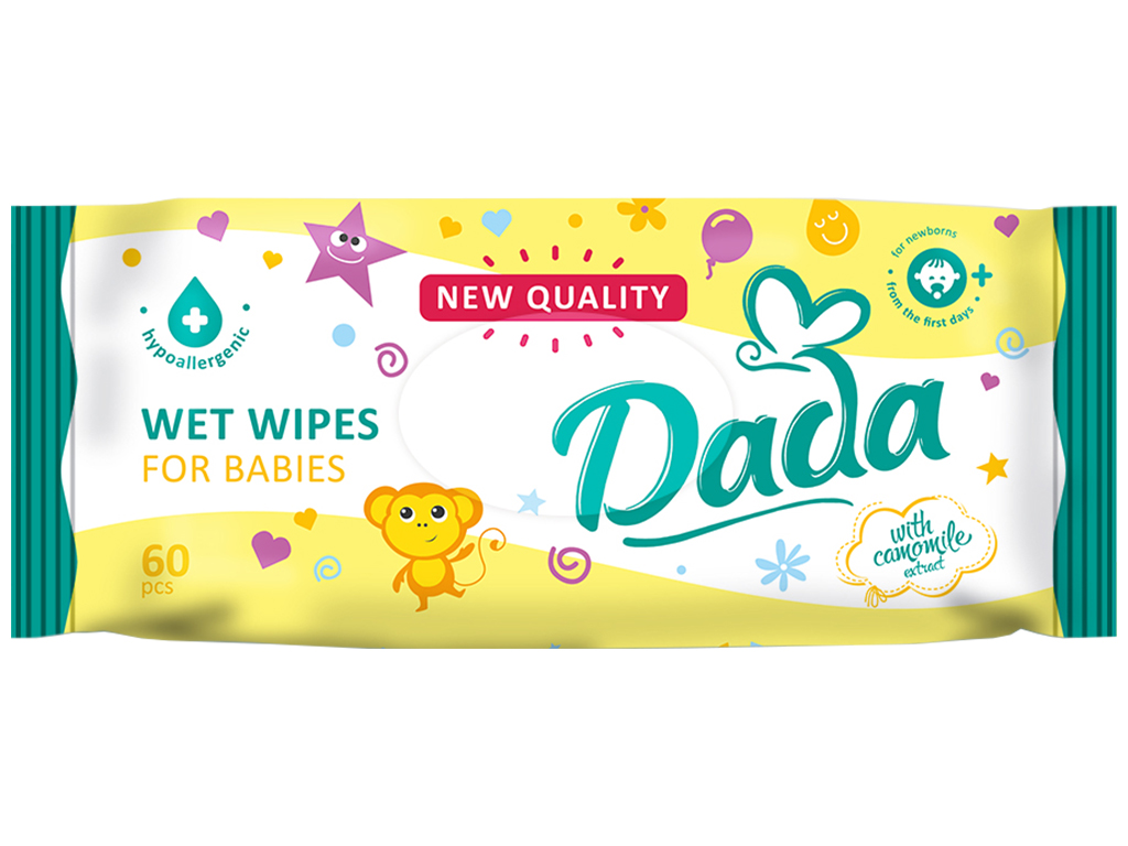 Салфетки влажные детские Dada, с экстрактом ромашки, 60шт