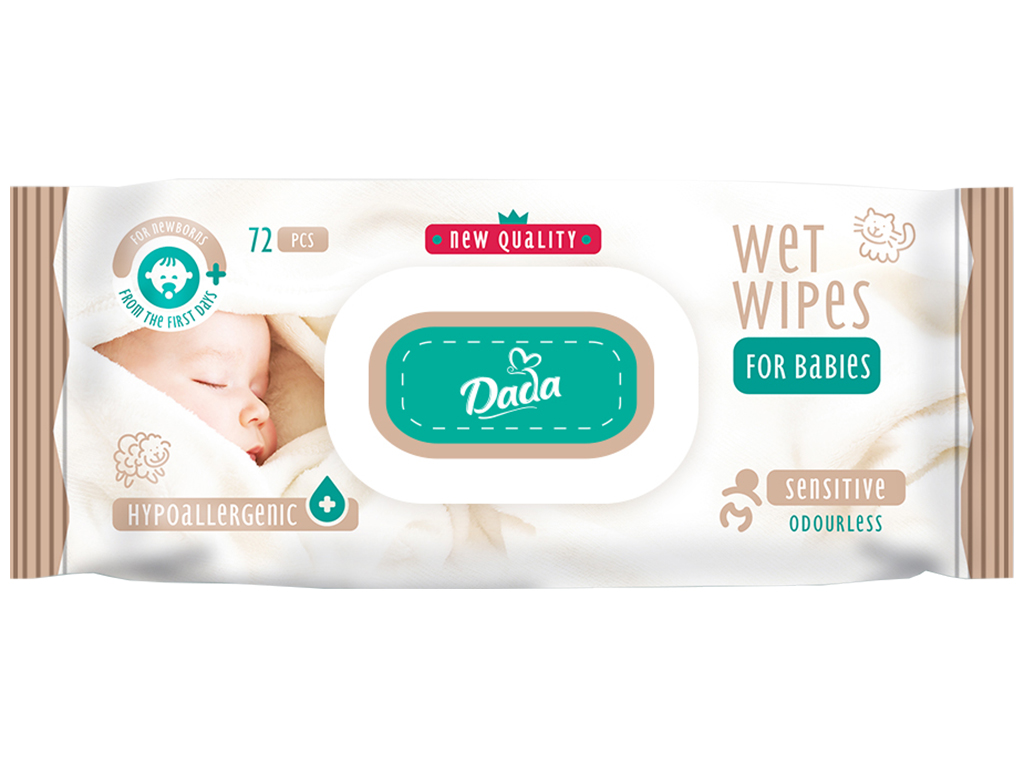 Влажные салфетки детские Dada Sensitive без запаха 72шт клапан
