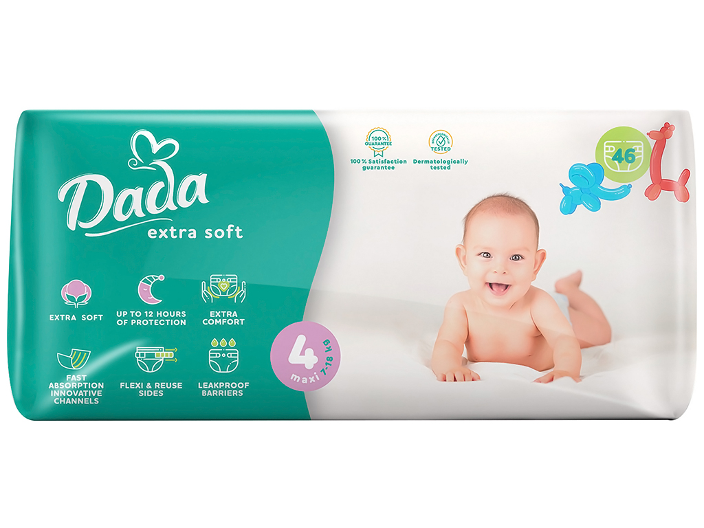 Підгузники дитячі Dada Extra Soft Maxi, розмір 4 (7-18кг), 46шт