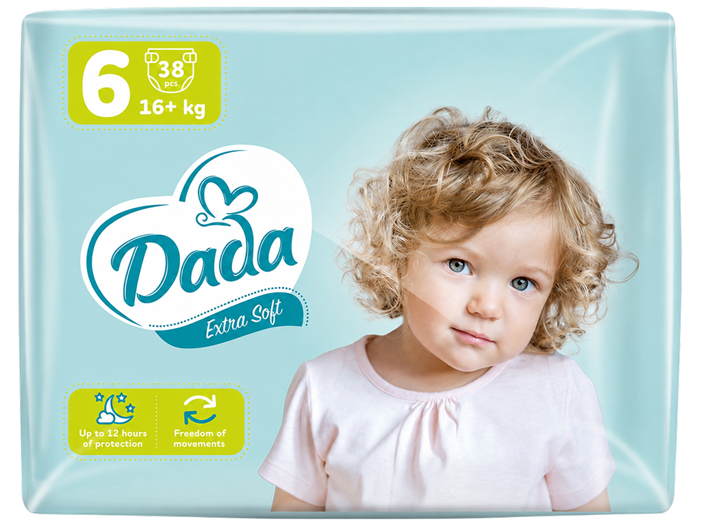 Детские подгузники Dada Extra Soft 6, анатомические каналы, от 16 кг, 38 шт Детские подгузники Dada Extra Soft 6, анатомические каналы, от 16 кг, 38 шт