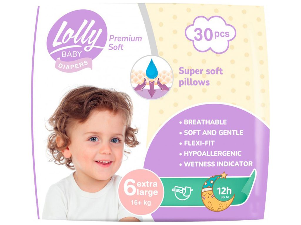 Підгузки дитячі Lolly Premium Soft (16+кг) 30шт