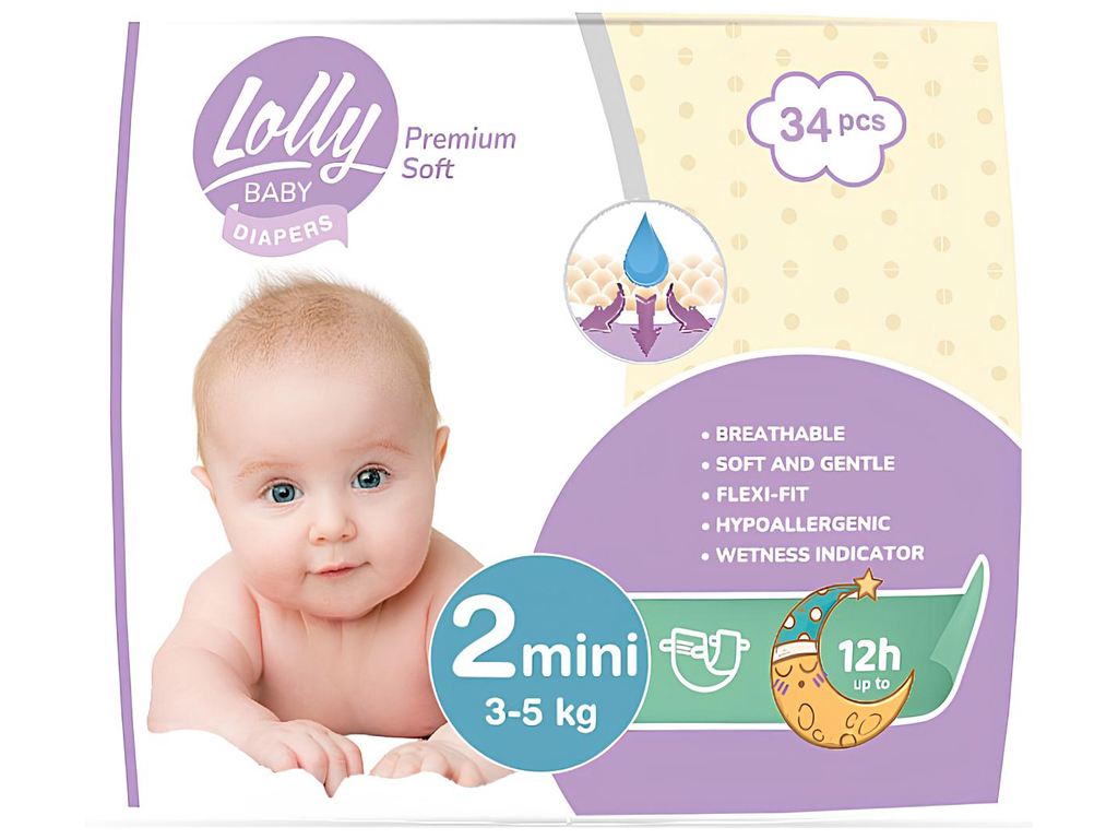 Подгузники детские Lolly Premium Soft Mini (3-5кг) 34шт