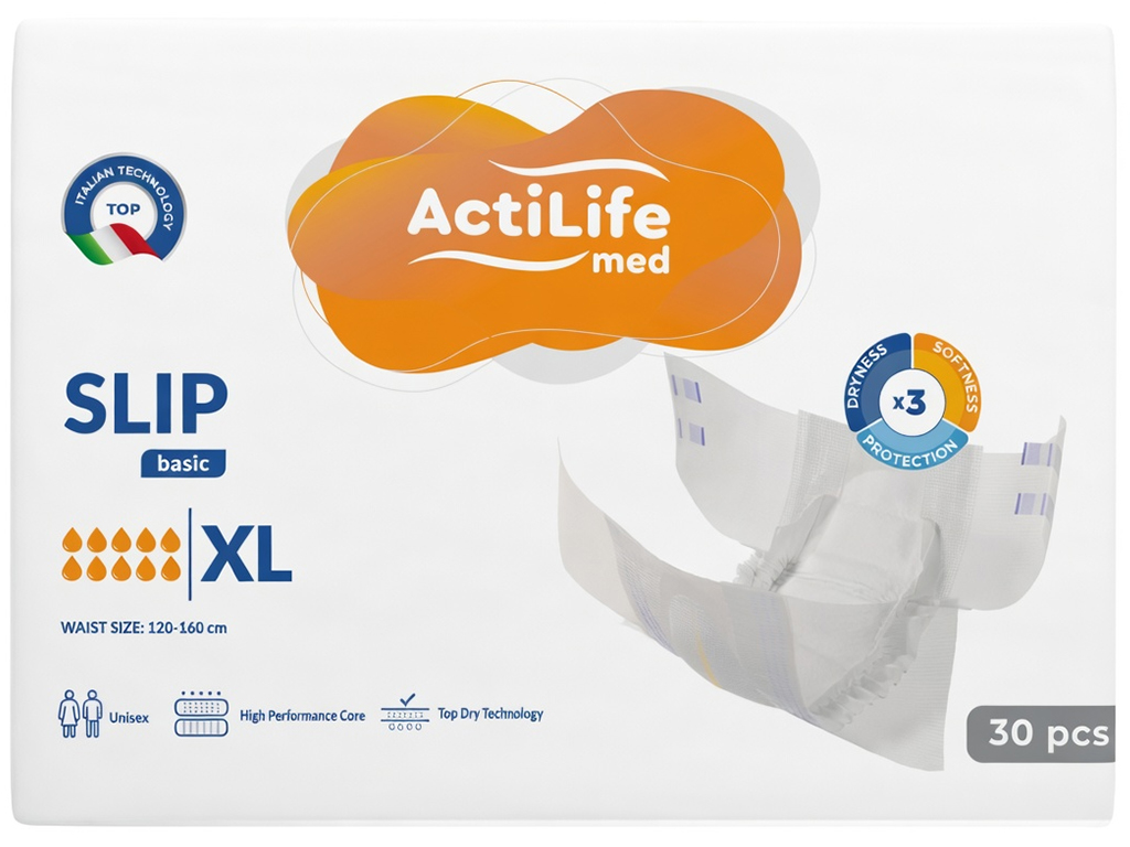 Підгузки для дорослих ActiLife Med Basic XL, одноразові, поліестер, целюлоза, 120-160см, 30шт