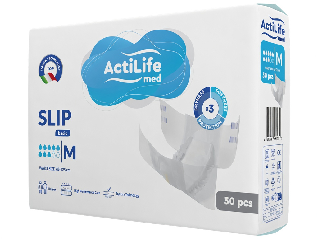 Підгузки для дорослих ActiLife Med Basic M, одноразові, поліестер, целюлоза, 85-125см, 30шт