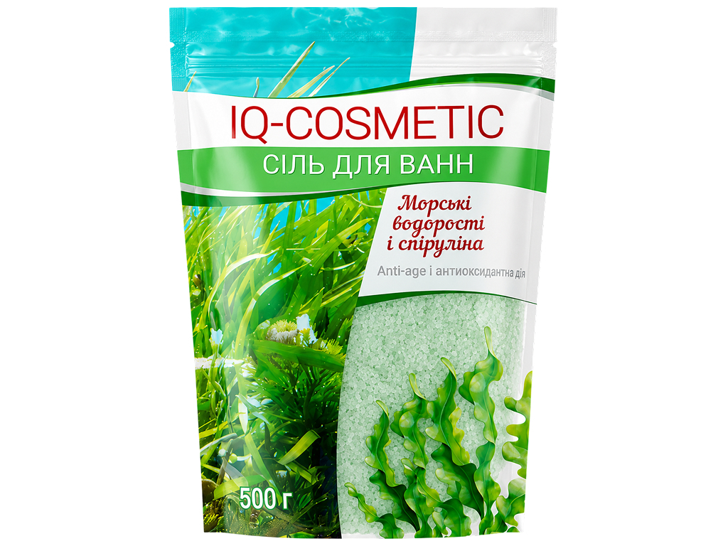 Сіль для ванни IQ-Cosmetic Морські водорості та мікроелементи, трав'яний аромат, 500 г