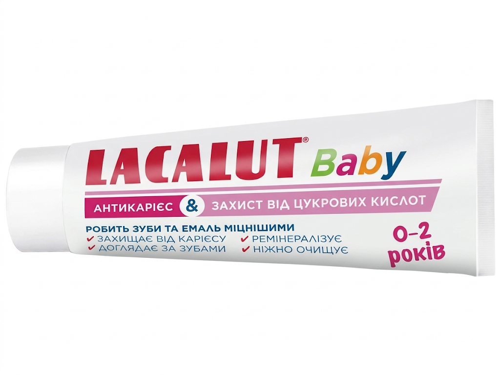 Паста зубная Lacalut Sensitive, для детей от 0 до 2лет,  защита эмали и очищение, банан‑малина, 55мл