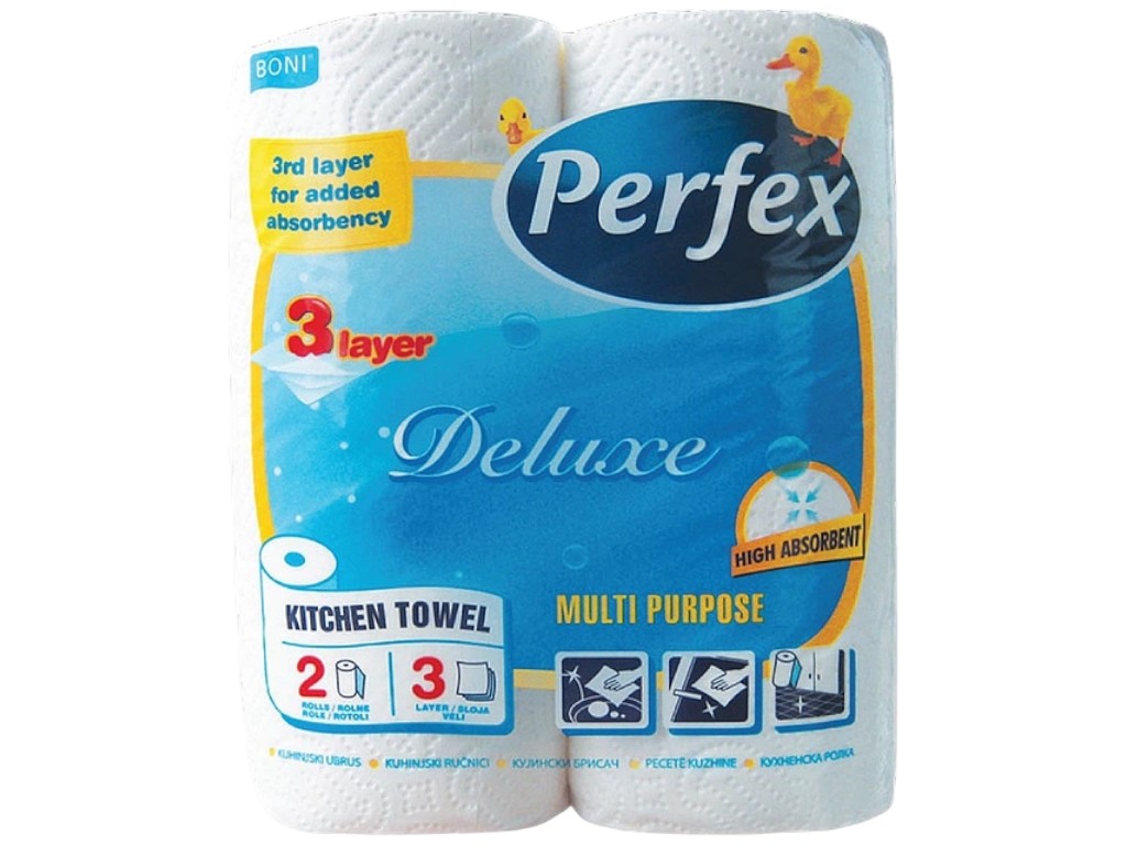 Полотенца бумажные Perfex Deluxe, 3 слоя, 2 рулона, цвет белый