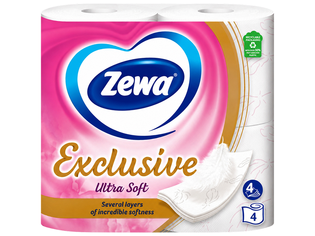 Папір туалетний Zewa Exclusive Ultra Soft, 4 шари, 4шт, (ціна за упаковку)