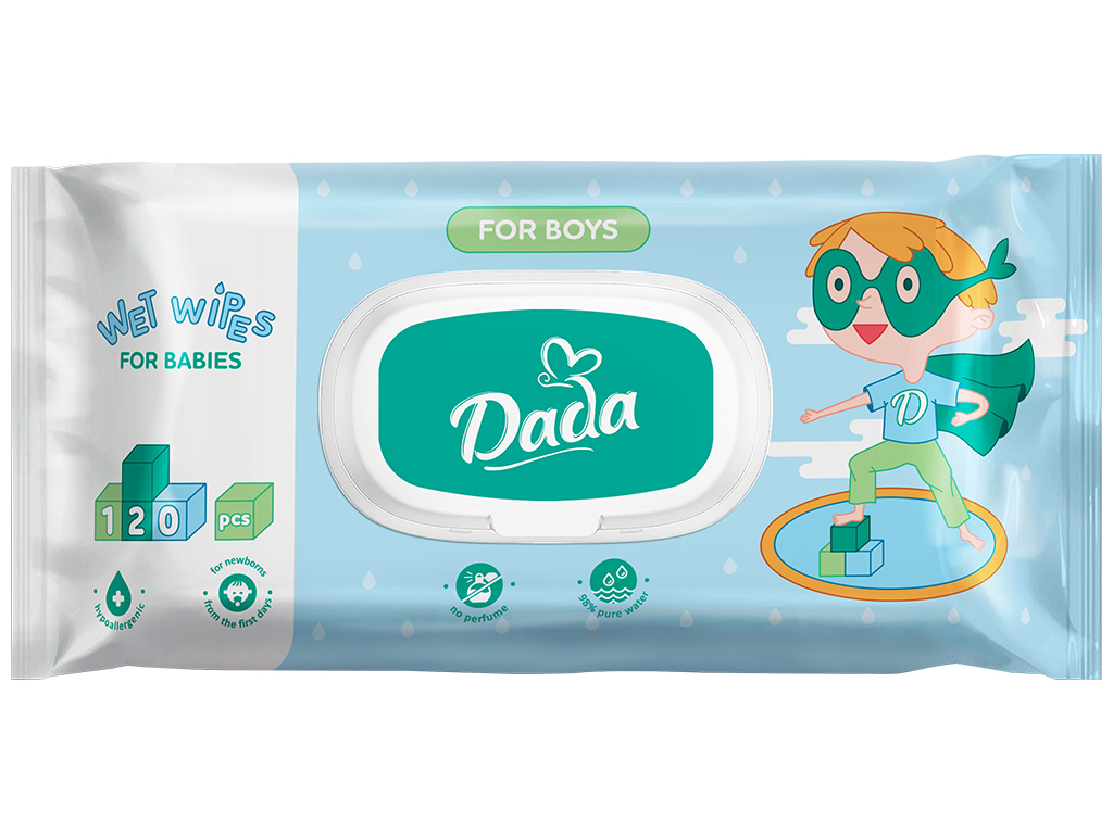Вологі серветки дитячі Dada "Для хлопчиків" без запаху 120шт клапан