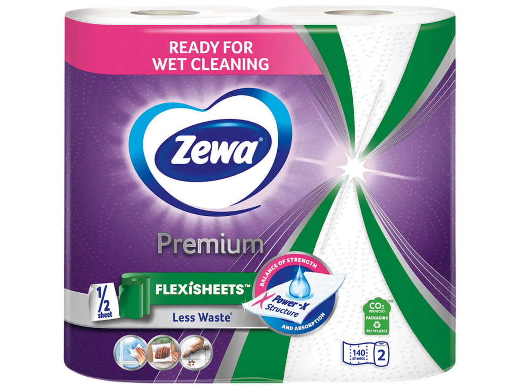 Полотенца бумажные Zewa Premium Extra Long Halfsheet, 2 слоя, целлюлоза, 2 рулона