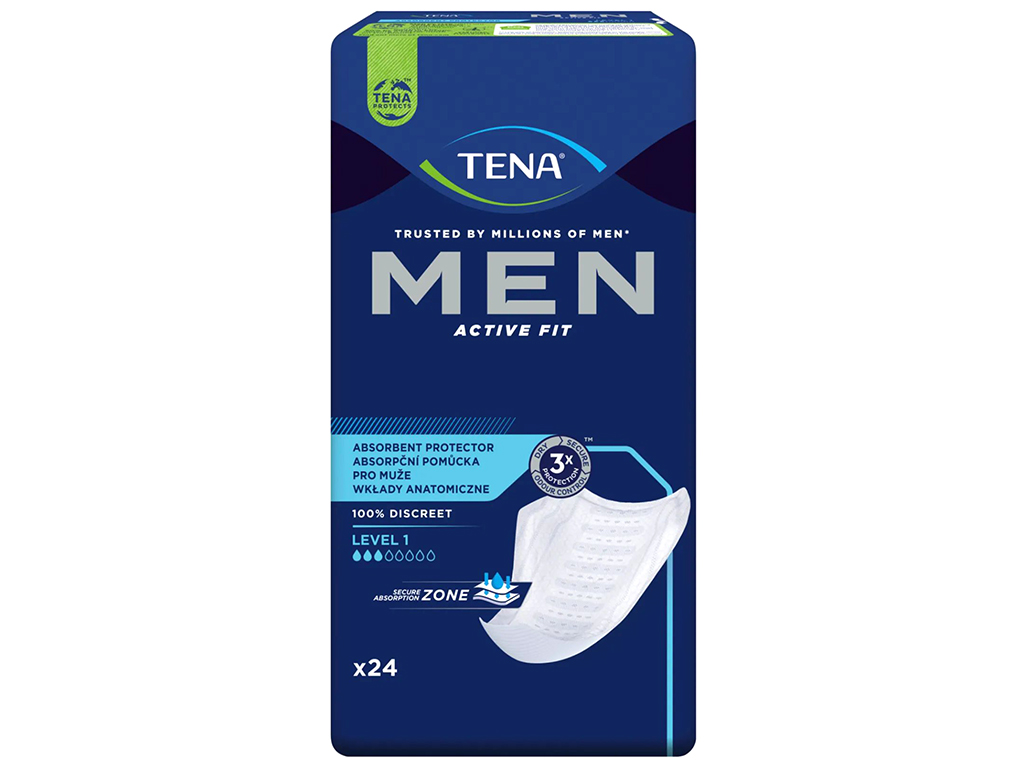 Прокладки урологические Tena Men Active Fit Level 1, для мужчин, 3 капли, 115x210x84 мм, 24шт