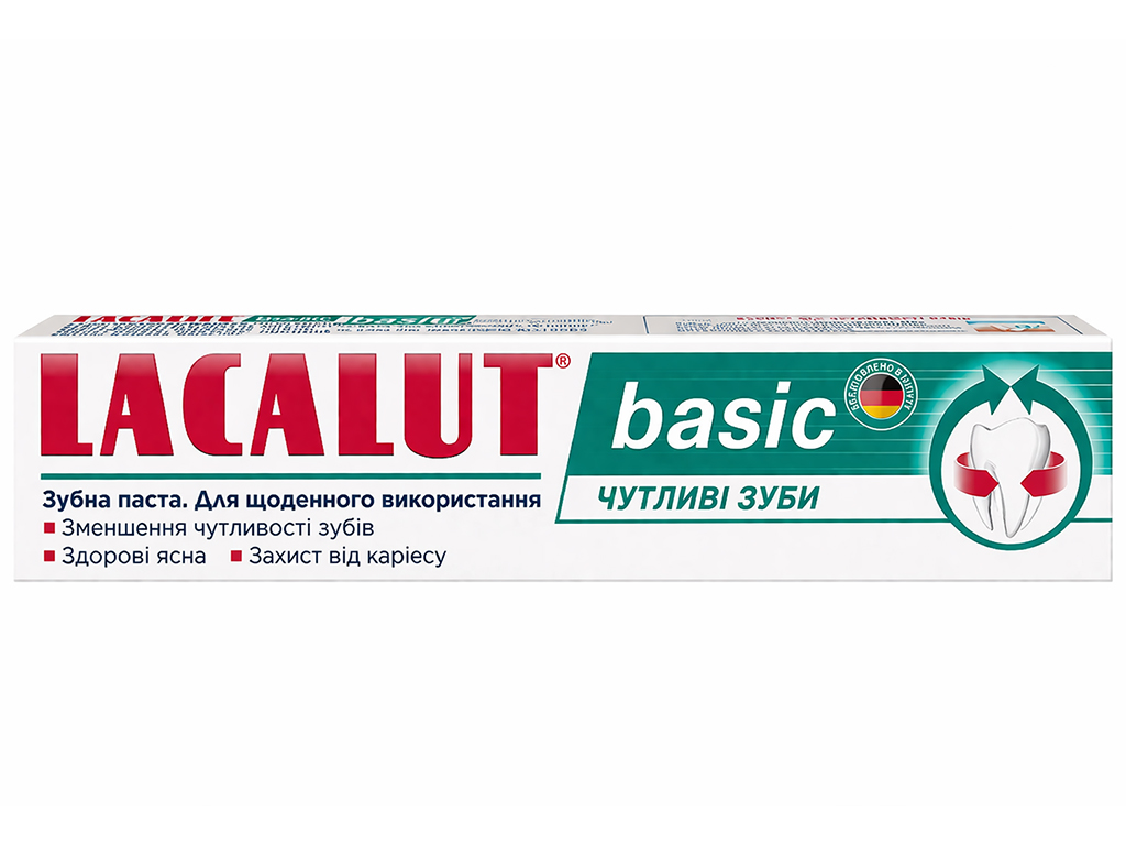 Паста зубна Lacalut Basic Чутливі зуби, зниження чутливості та догляд за ясен, 75мл