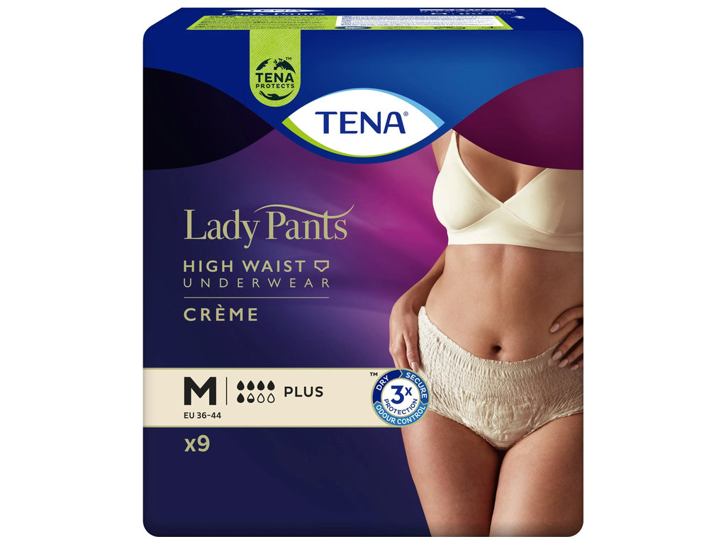 Трусы урологические Tena Lady Pants Plus, размер M, 75-105 см, 5,5 капель, цвет бежевый, 9шт
