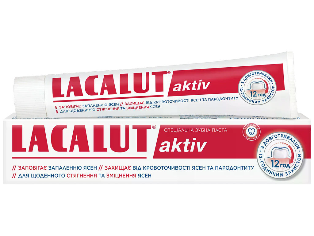 Паста зубная Lacalut Aktiv, против кровоточивости дёсен, антибактериальная, против воспаления, 75мл
