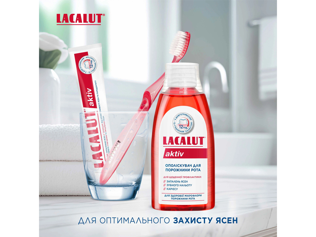 Ополаскиватель для полости рта Lacalut Aktiv, антисептическое действие и уход за дёснами, 300мл