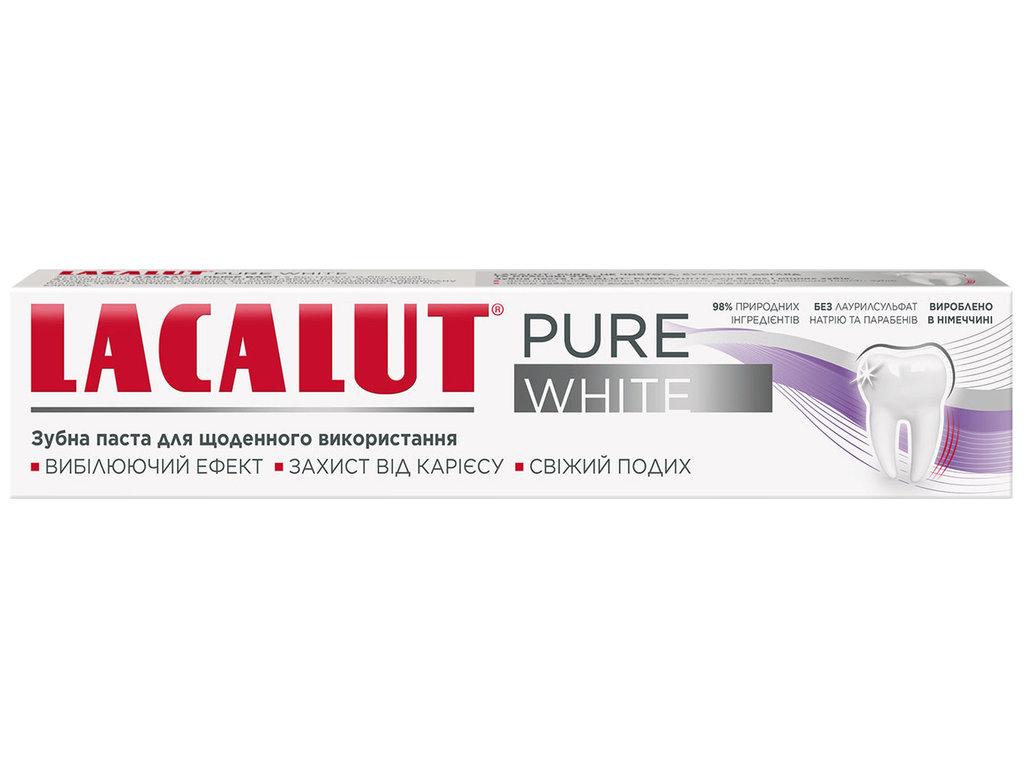 Паста зубна Lacalut Pure White з екстрактом папайї, відбілювання та видалення нальоту, 75мл