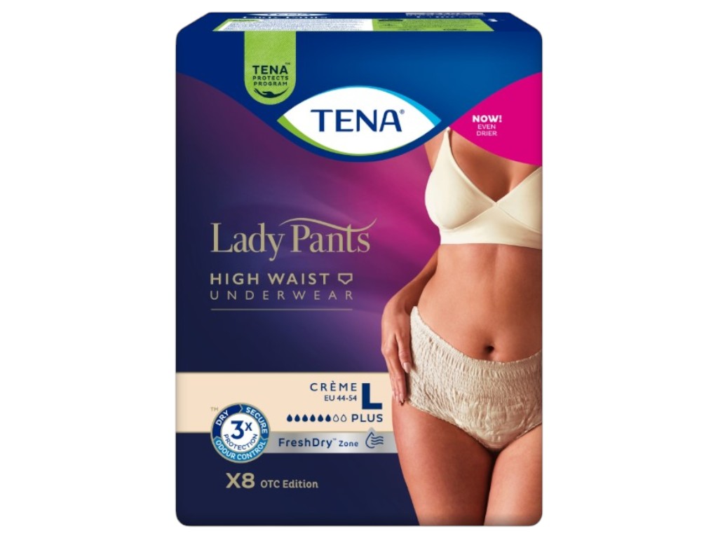 Трусики урологические Tena Lady Pants Plus Creme, одноразовые, целлюлоза, размер L, 6 капель, 8шт