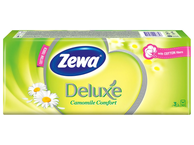 Носові хустинки Zewa Deluxe Ромашка, 3х шарові (ціна за упаковку 10 пачок по 10 хустинок)