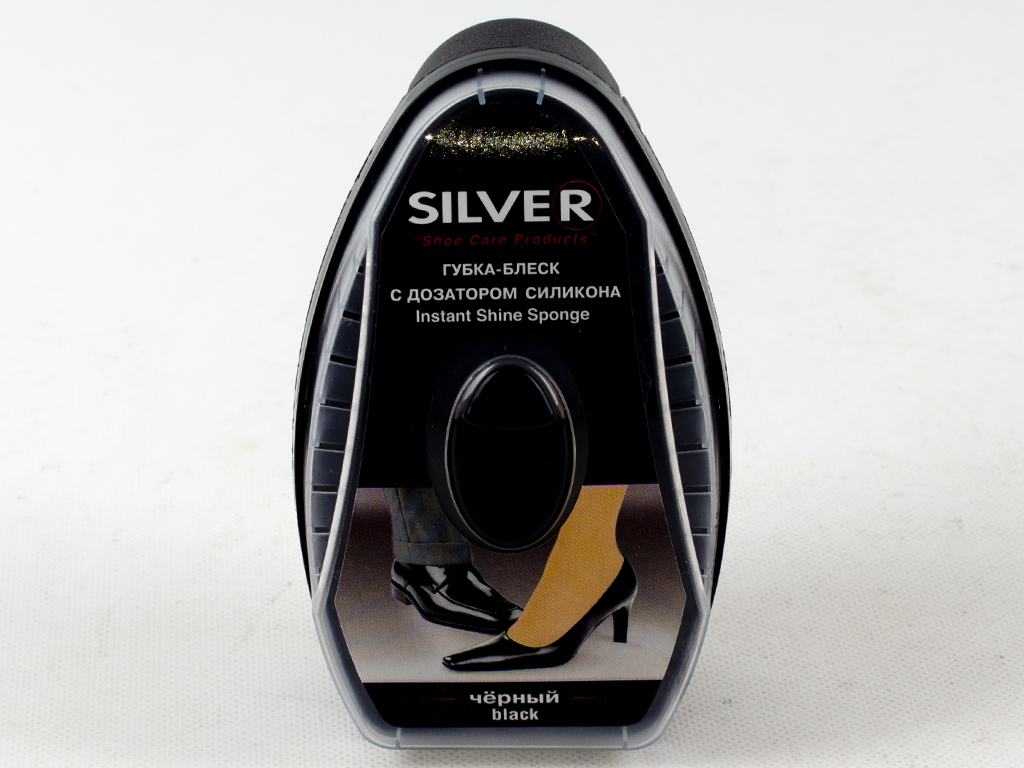 Губка-блеск для обуви "Silver" с дозатором силикона (черный цвет) 6мл