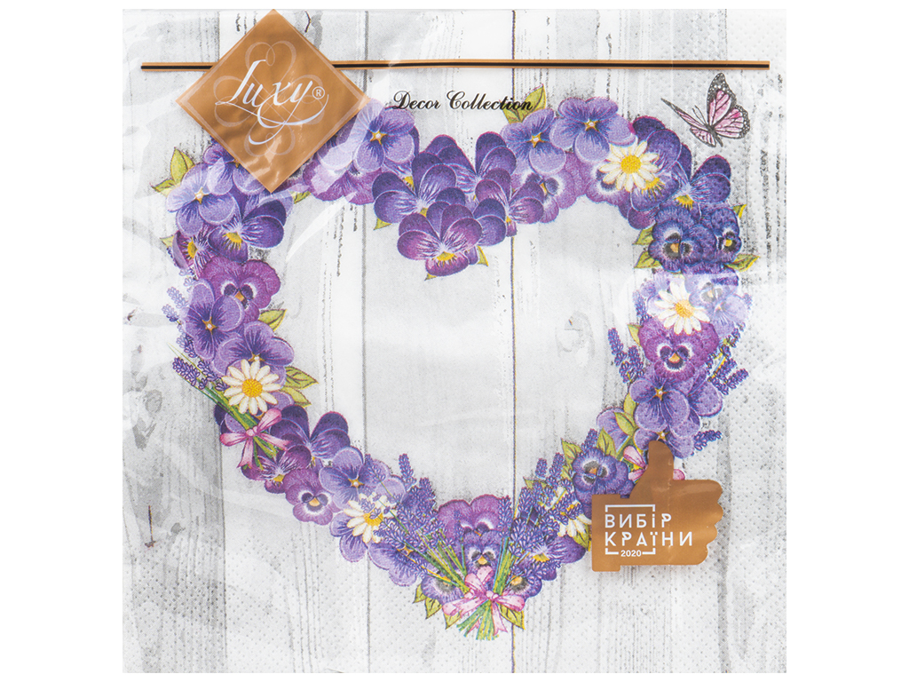 Серветки Квіткове серце Luxy, 33х33см, 3 шари, 18шт