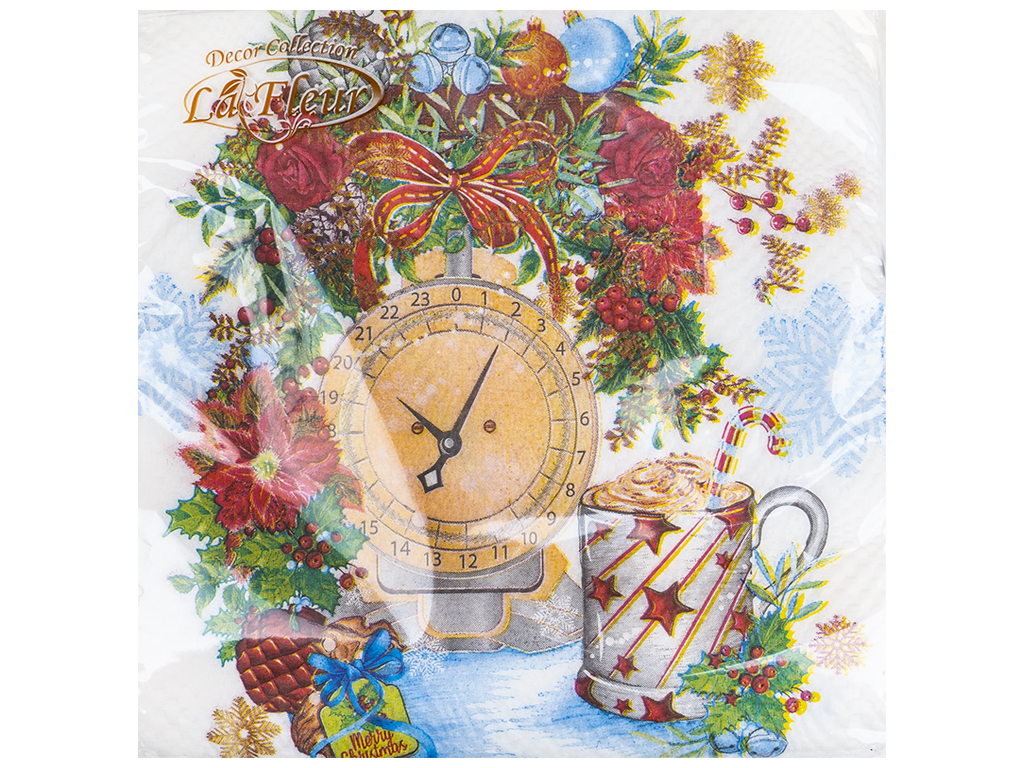 Салфетка La Fleur Икебана с часами, 33х33см, 2 слоя, 16шт