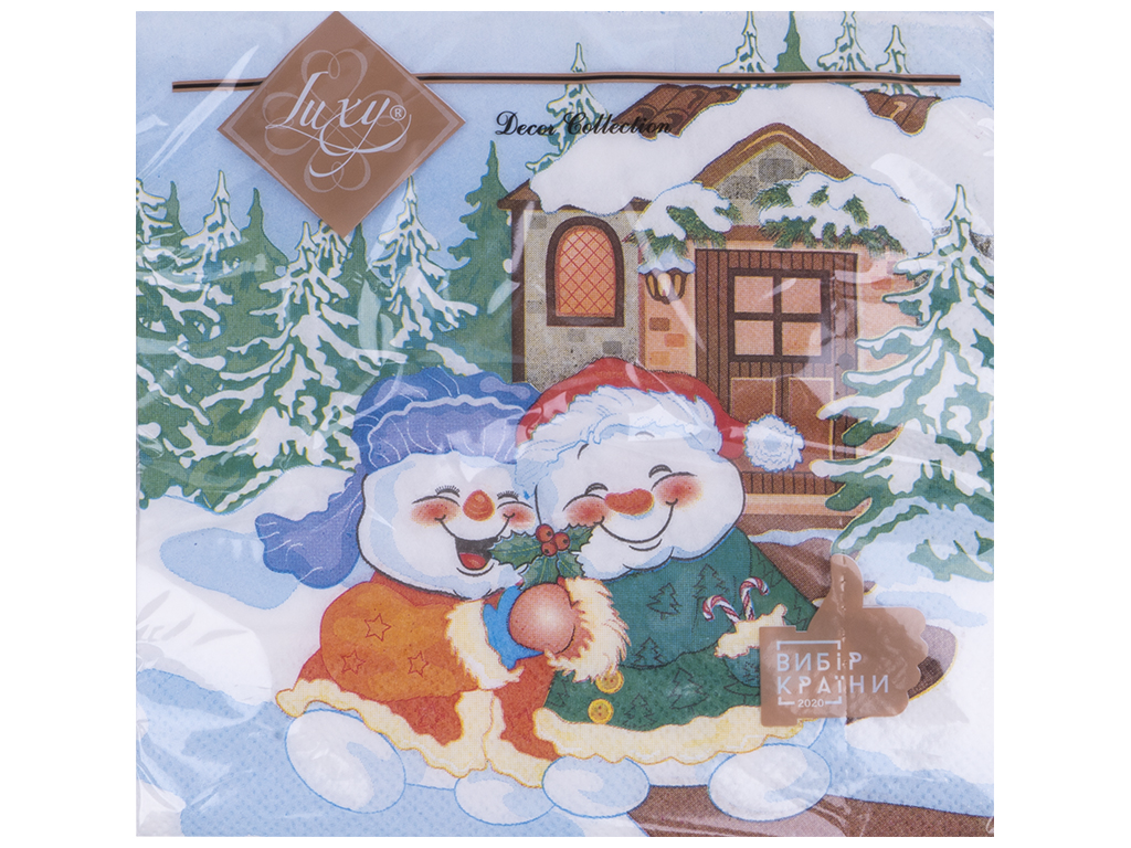 Салфетка Luxy Веселые снеговички, 33х33см, 3 слоя, 18шт