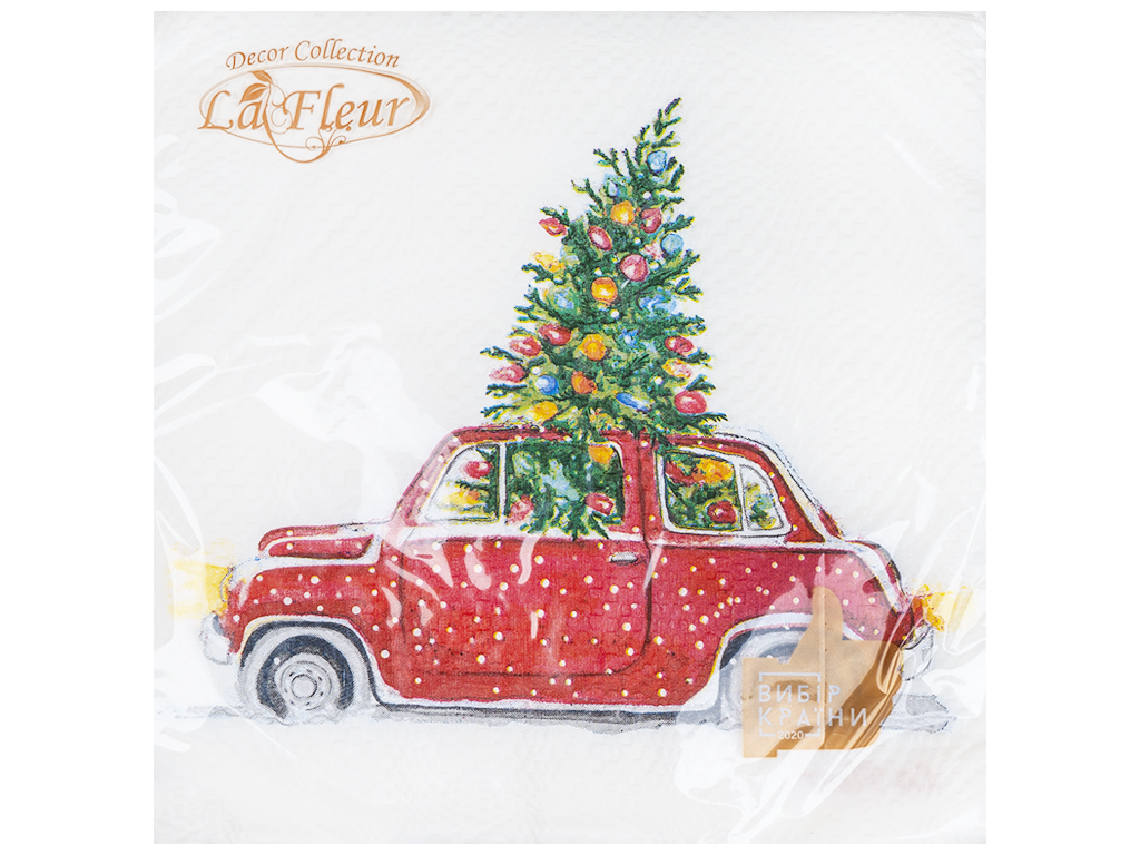 Салфетка La Fleur Новогодний автомобиль, 33х33см, 2слоя, 16шт