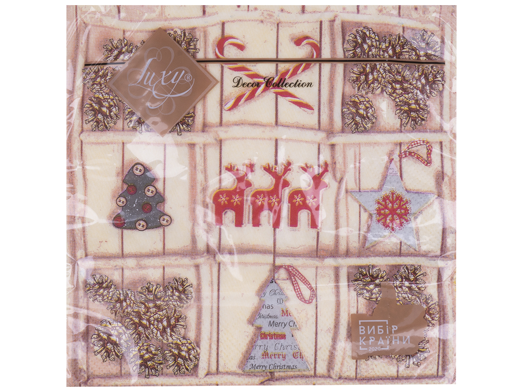 Салфетка Luxy Зимний коллаж, 33х33см, 3 слоя, 18шт