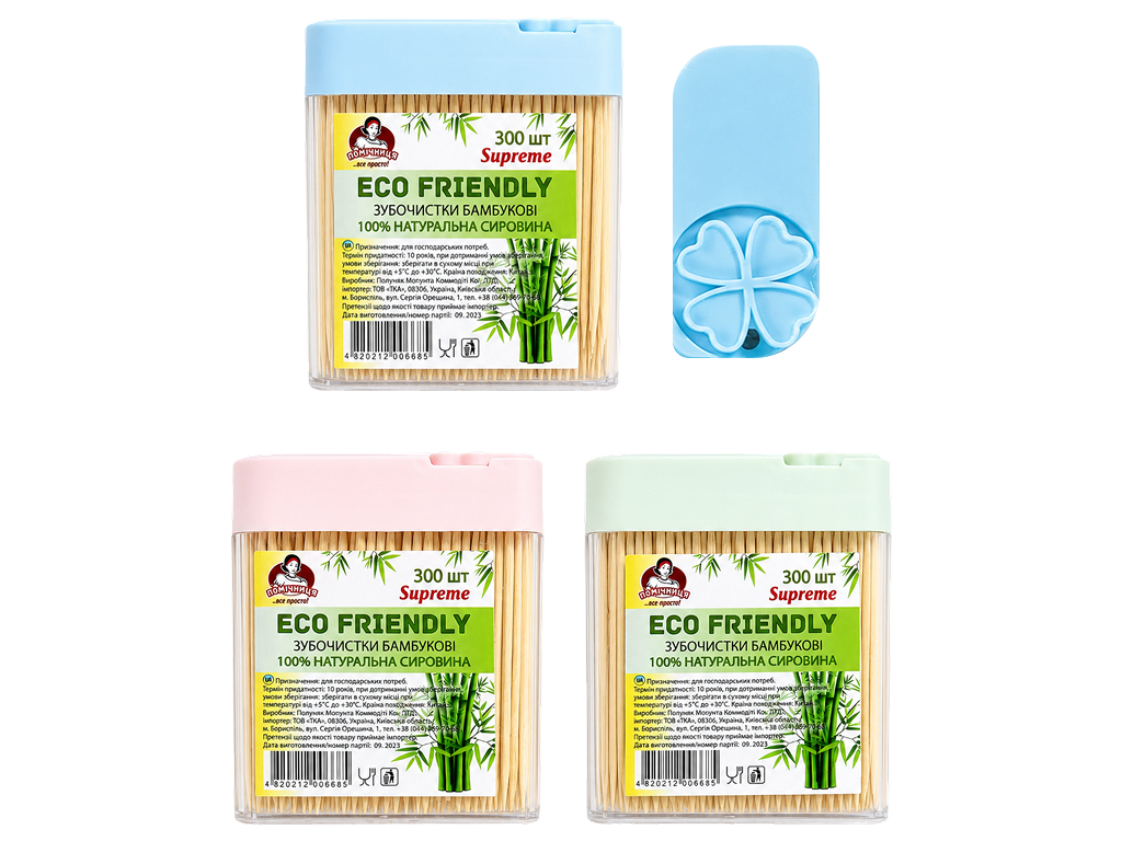Зубочистки бамбуковые Помічниця Supreme Eco Friendly, 300 шт