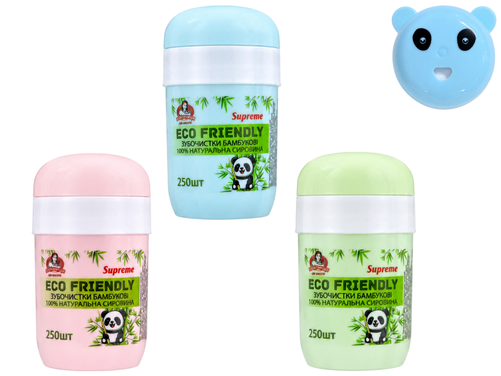 Зубочистки бамбуковые Помічниця Supreme Eco Friendly Панда, 250 шт Зубочистки бамбуковые Помічниця Supreme Eco Friendly Панда, 250 шт