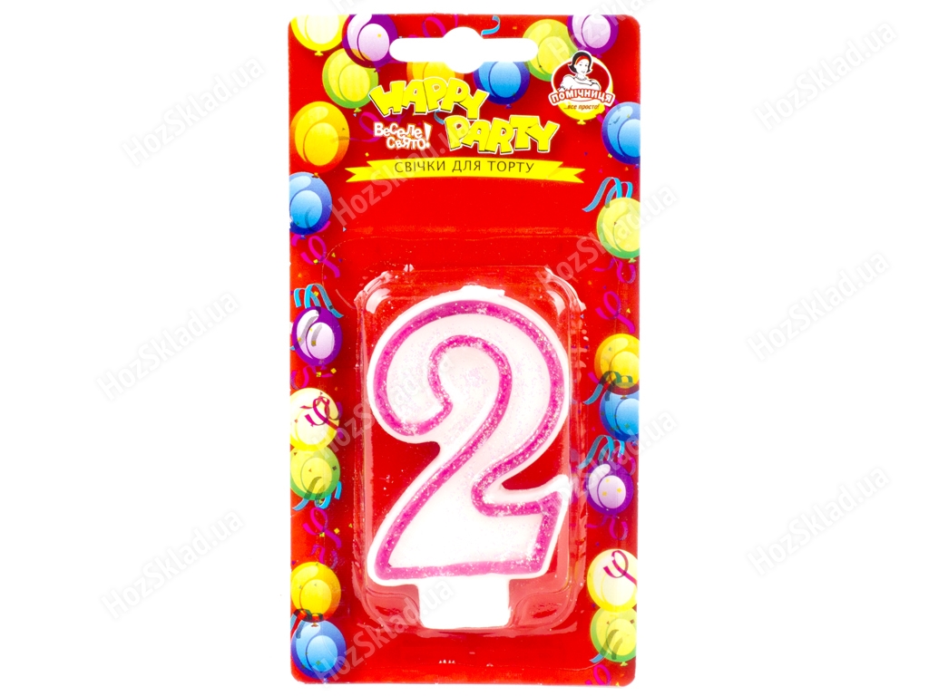 Свічка для торта Рожева глазур 2 Помічниця Happy party 7,5 см 42150-2
