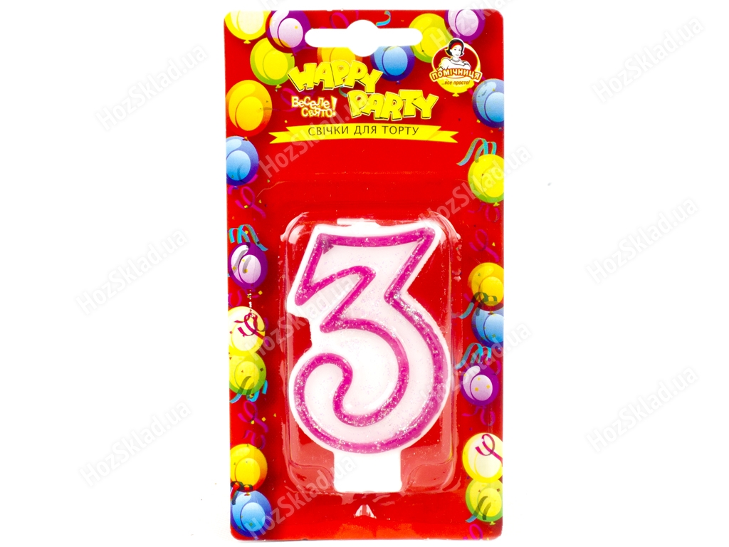 Свічка для торта Рожева глазур 3 Помічниця Happy party 7,5 см 42150-3