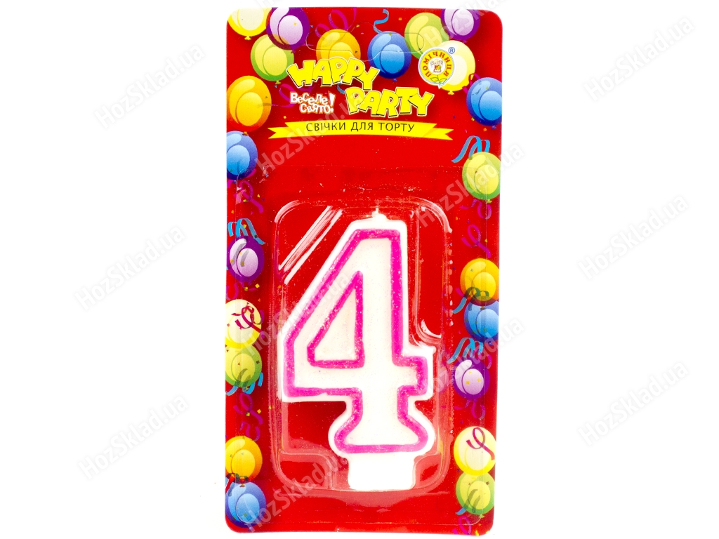 Свічка для торта Рожева глазур 4 Помічниця Happy party 7,5 см 42150-4