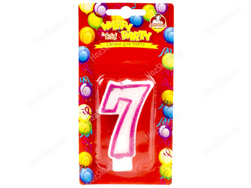 Свічка для торта Рожева глазур 7 Помічниця Happy party 7,5 см 42150-7