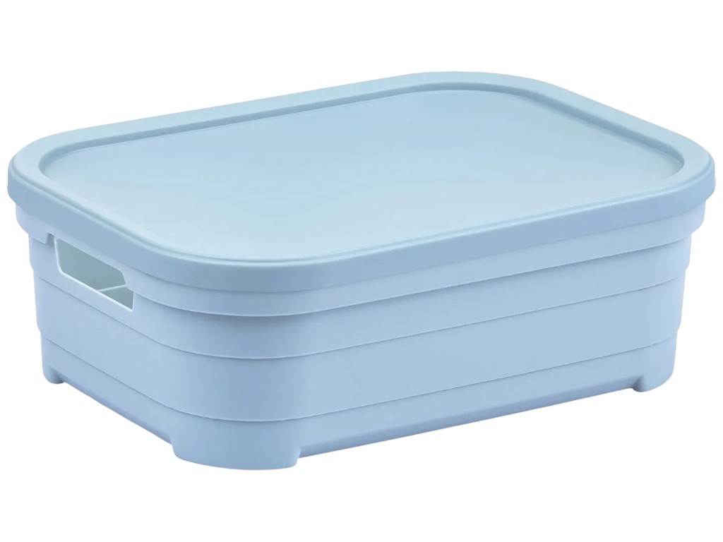 Кошик Idea Home Pyramid, прямокутний, з кришкою, пластик, 2,8л, 24×18,3×8,5см, колір блакитний