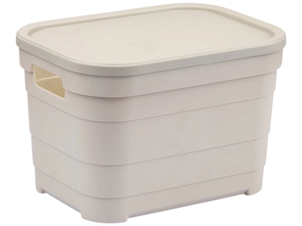 Кошик Idea Home Pyramid, прямокутний, з кришкою, пластик, 5л, 24×18×16,5см, колір бежевий