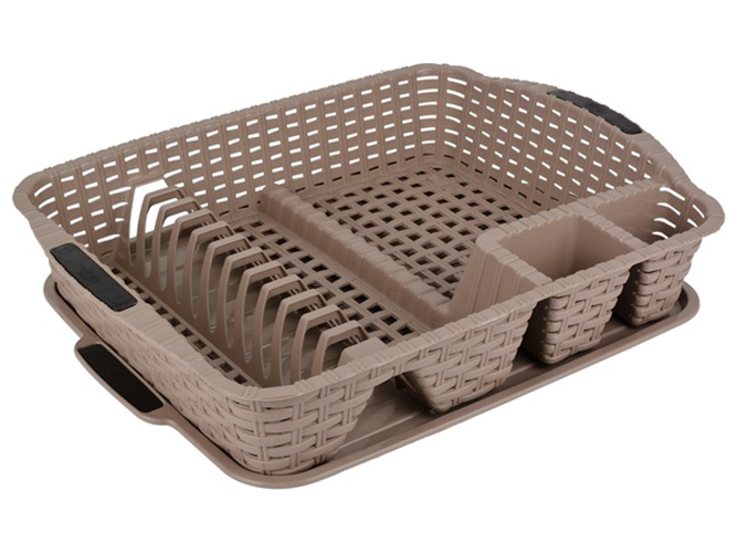 Сушка для посуду з піддоном Violet House 0757 Ротанг Cappuchino, 48х37,5х9см, 8690067495011